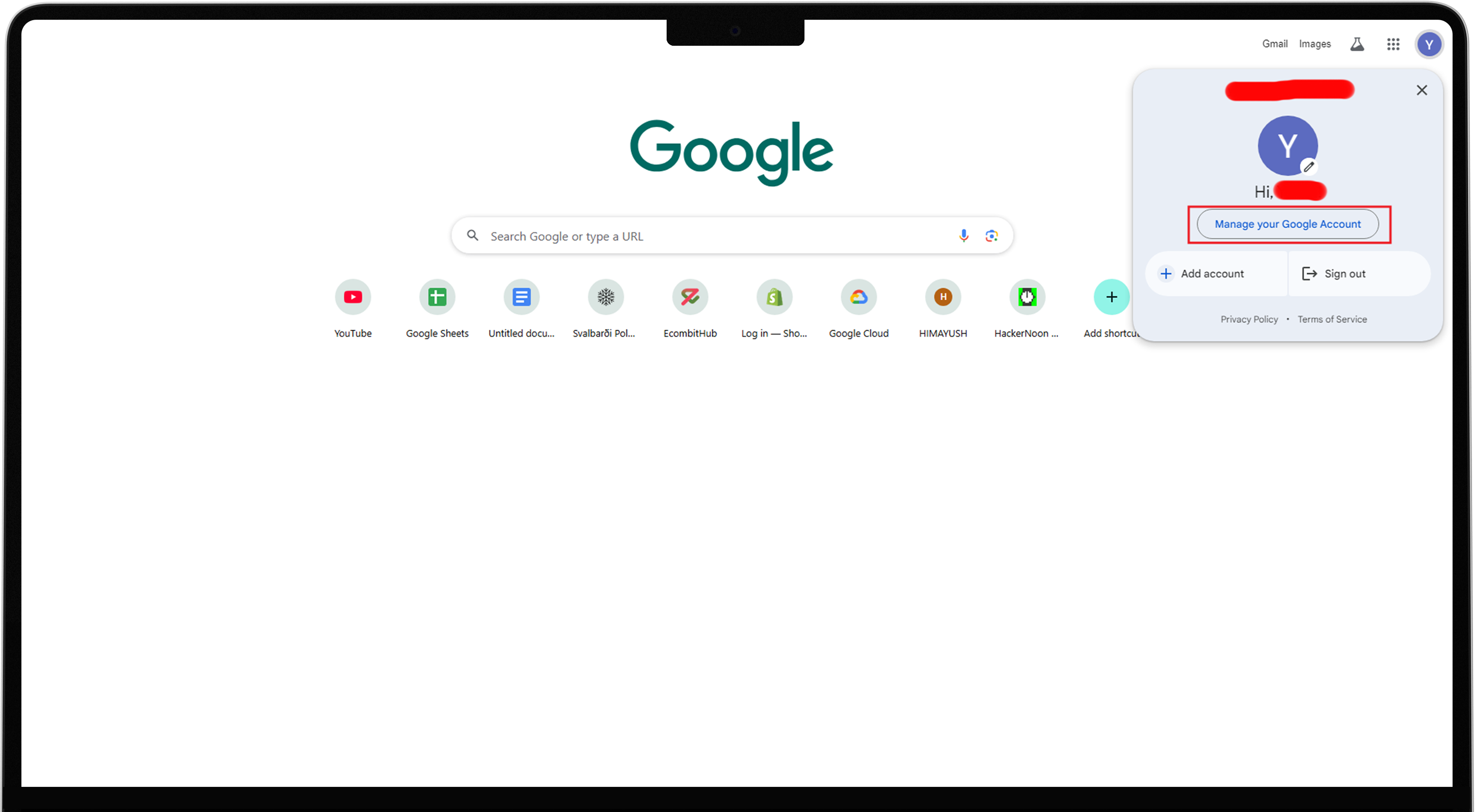 Open Manage your Google Account