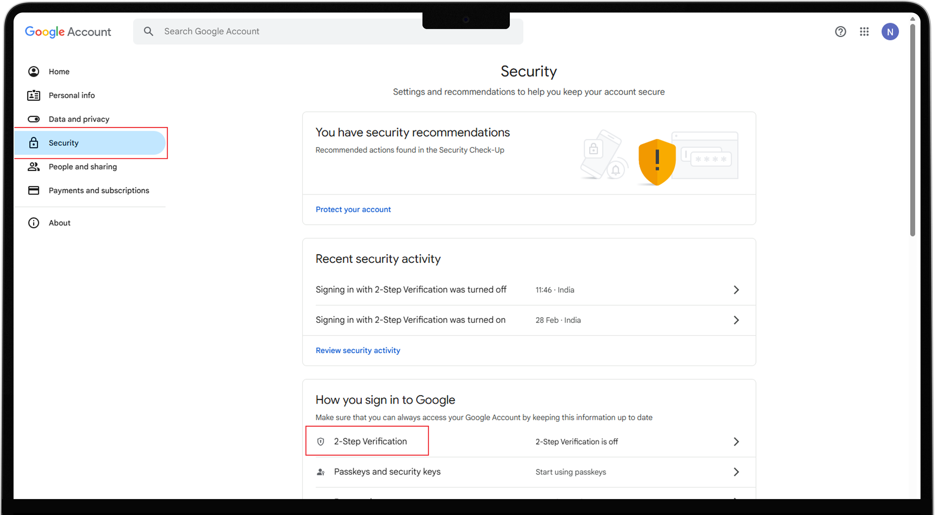Select Security Setting