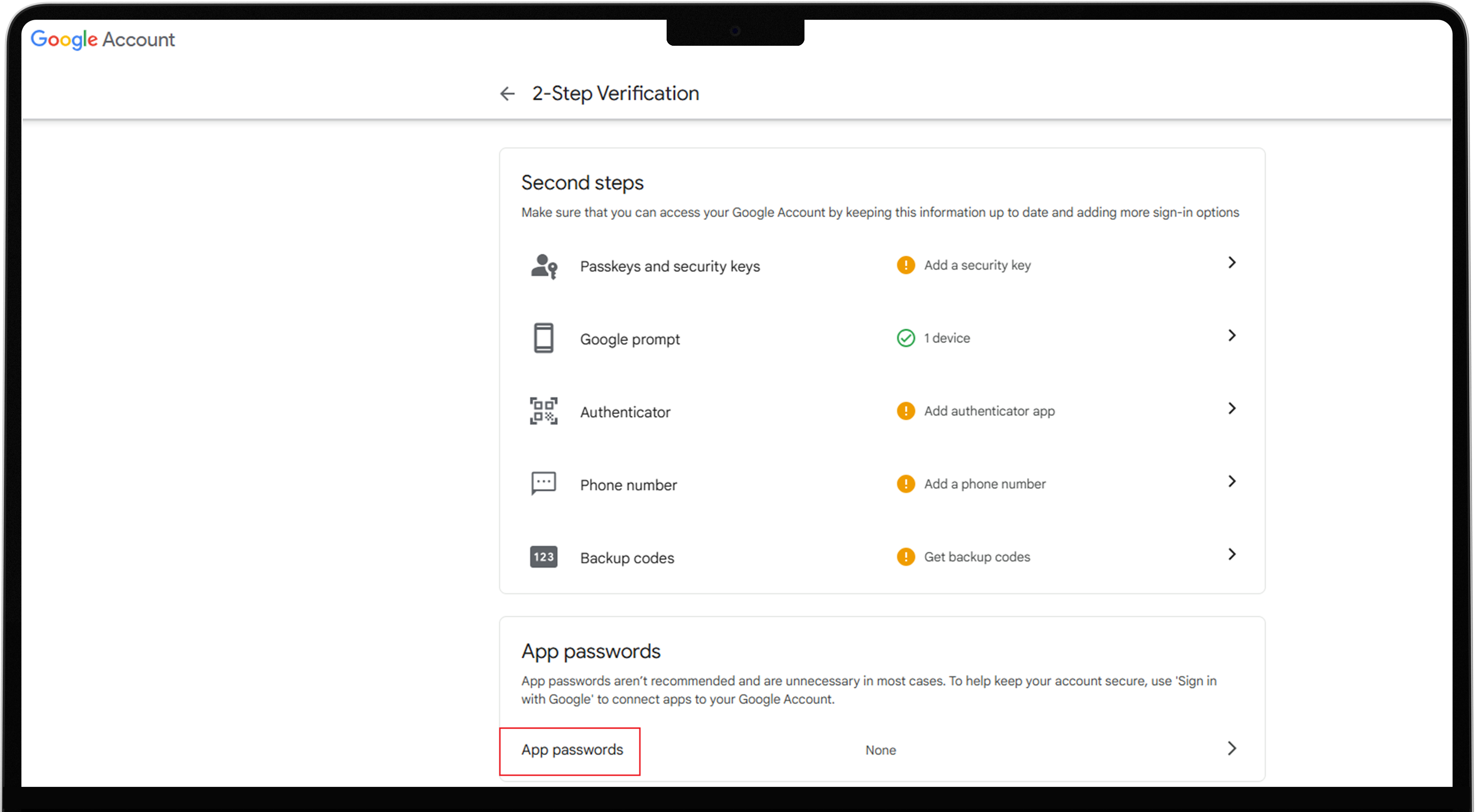 Click App Password