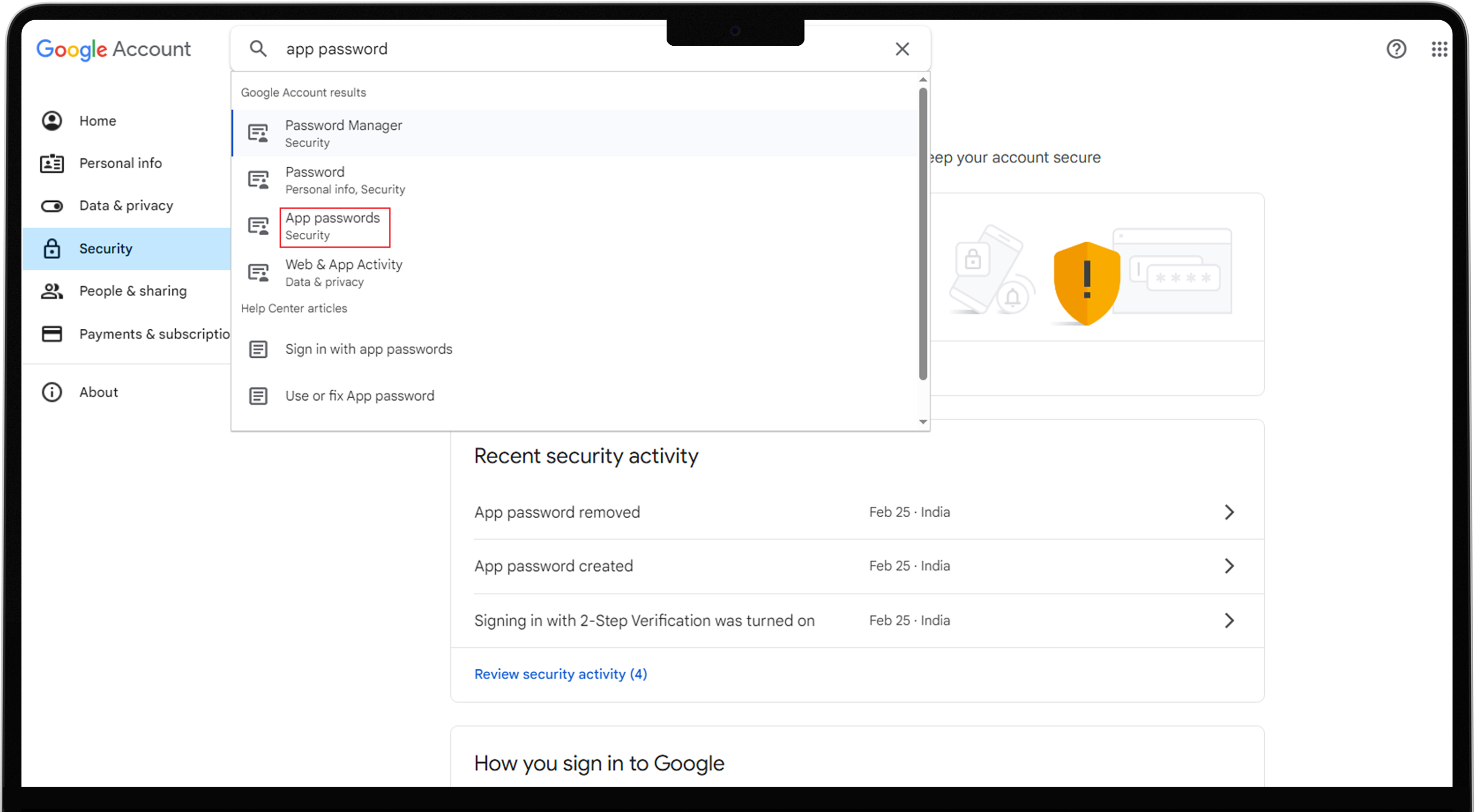 Search for App Password